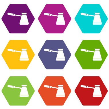 Renk altı yüzlü kahve cezve Icon set