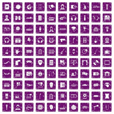 100 mikrofon simgeler grunge mor ayarla