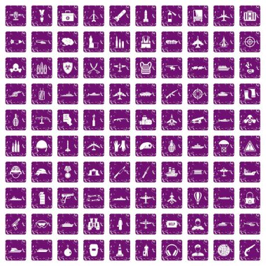 100 askeri kaynakları simgeler grunge mor ayarla