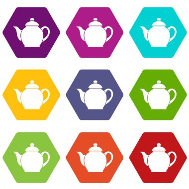 Renk altı yüzlü çaydanlık Icon set