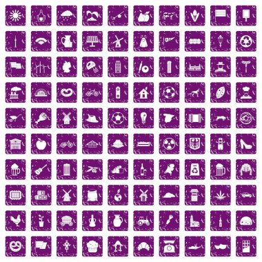 100 değirmen simgeler grunge mor ayarla