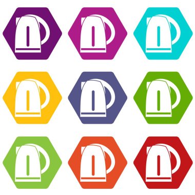 Renk altı yüzlü elektrikli su ısıtıcısı Icon set