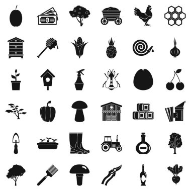 Zor tarım Icons set, basit tarzı