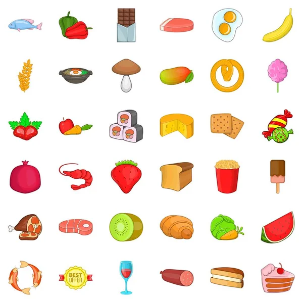Conjunto de ícones de frutas frescas, estilo cartoon — Vetor de Stock