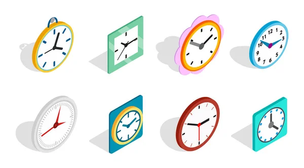 Conjunto de iconos de reloj, estilo isométrico — Vector de stock