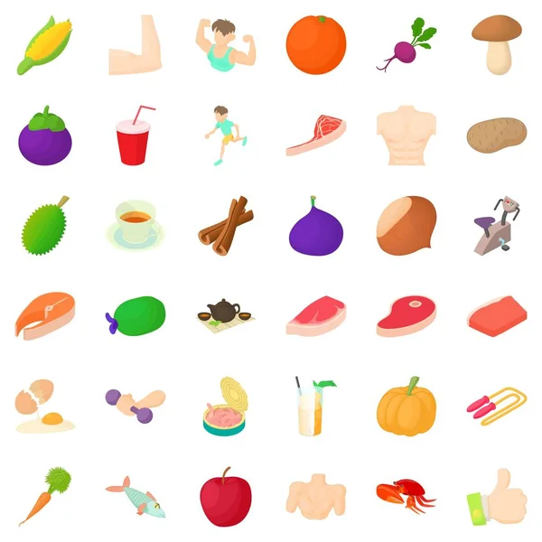 Conjunto de iconos de dieta, estilo de dibujos animados — Vector de stock