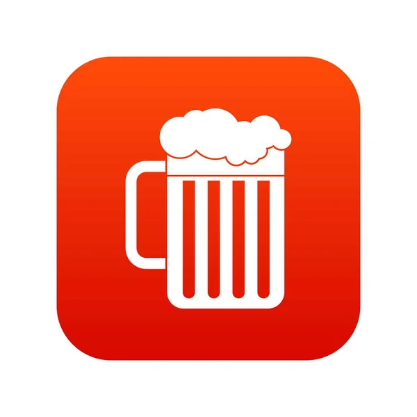 Tazza di birra icona digitale rosso — Vettoriale Stock