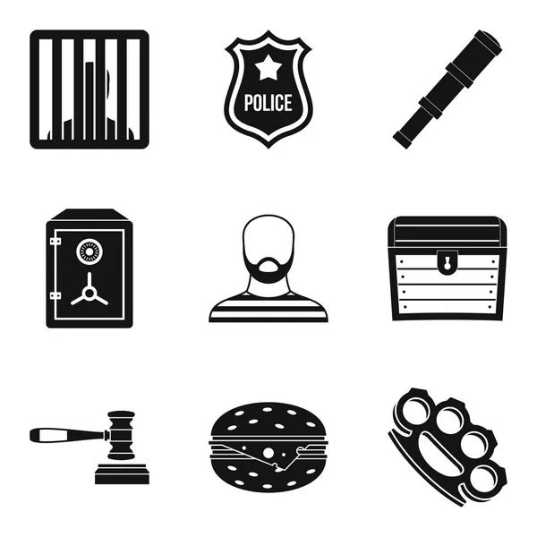 Conjunto de iconos criminales, estilo simple — Vector de stock