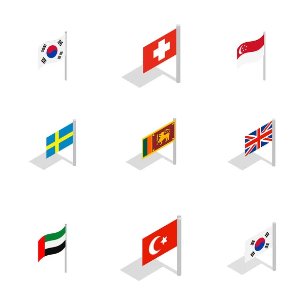 Set de iconos de bandera de país, estilo isométrico — Vector de stock