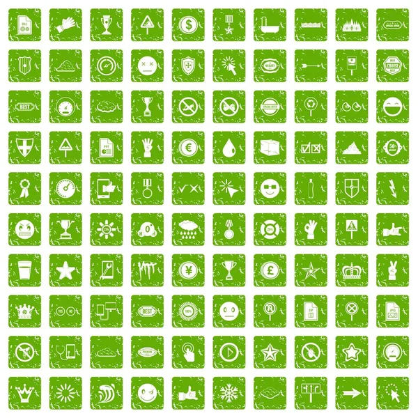 100 symbol ikoner anger grunge grön — Stock vektor