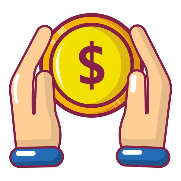Ícone de moeda de mão, estilo dos desenhos animados — Vetor de Stock