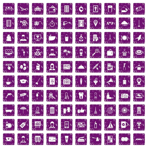 100 іконок готельних сервісів встановили гранжевий фіолетовий — стоковий вектор
