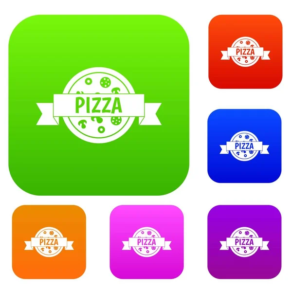 Rótulo de pizza com fita coleção de cores definida — Vetor de Stock