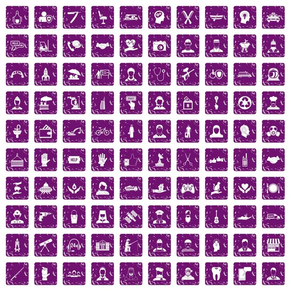 100 human resources icons set grunge purple — Stock Vector