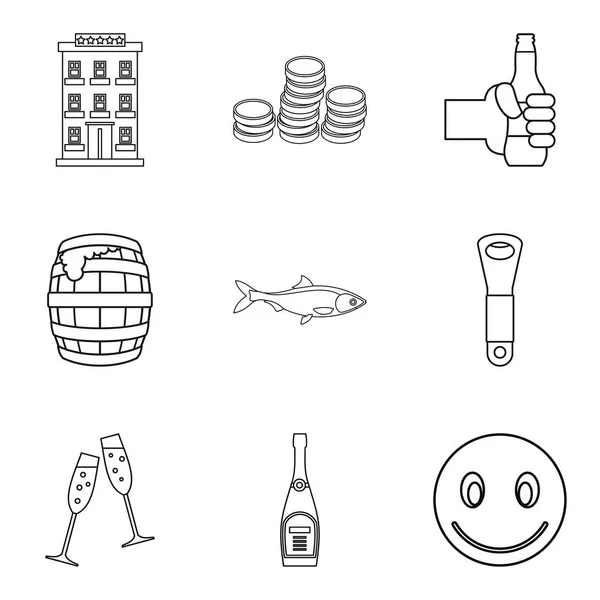 Bier kelder iconen set, Kaderstijl — Stockvector