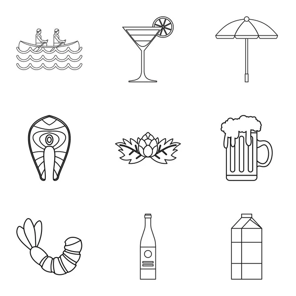 Big glass of ale icons set, outline style — Stock Vector