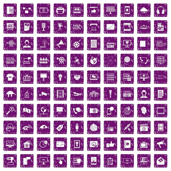 100 піктограм інформаційних технологій встановили гранжево-фіолетовий — стоковий вектор