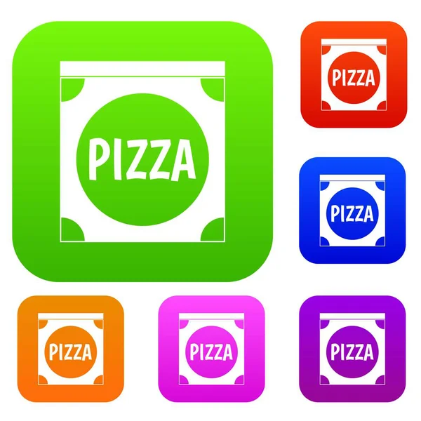 Pokrywa skrzynki Pizza zestaw kolekcja kolorów — Wektor stockowy