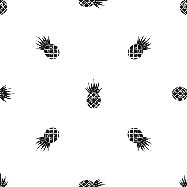 Sonriente patrón de piña sin costuras negro — Vector de stock