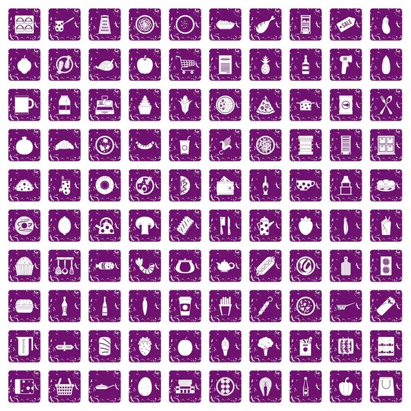 100午餐图标设置垃圾紫色 — 图库矢量图片