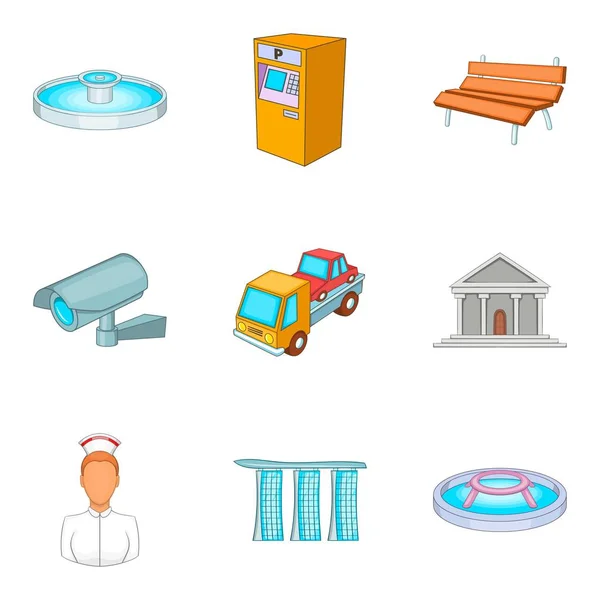 Lugares de interés conjunto de iconos, estilo de dibujos animados — Vector de stock