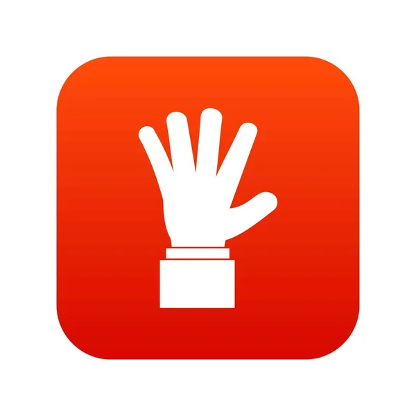 Mano mostrando cinco dedos icono digital rojo — Archivo Imágenes Vectoriales