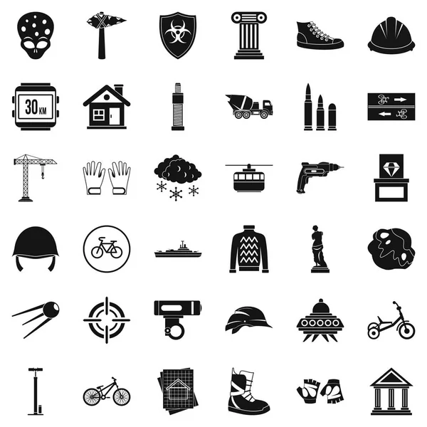 Buitenaardse iconen set, eenvoudige stijl — Stockvector