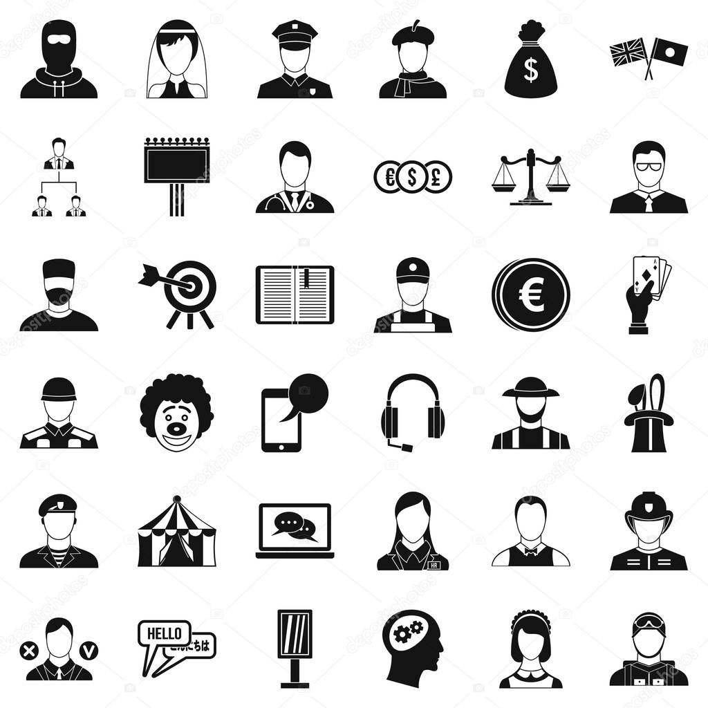 Human icons set. Simple style of 36 human vector icons for web isolated on white background