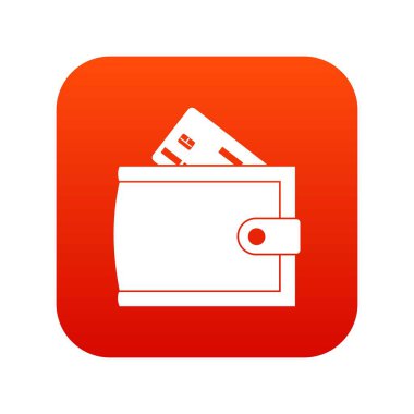 Kredi kartı ve nakit simgesi dijital kırmızı ile cüzdan