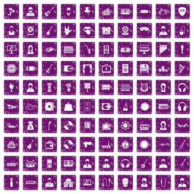 100 Müzik simgeler grunge mor ayarla