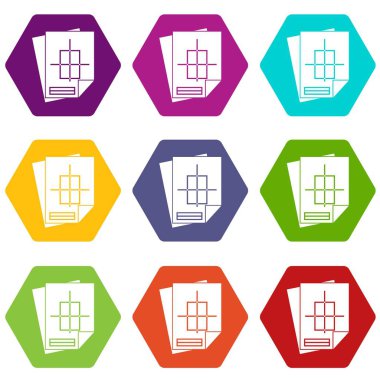 Renk altı yüzlü ev inşaatı proje Icon set