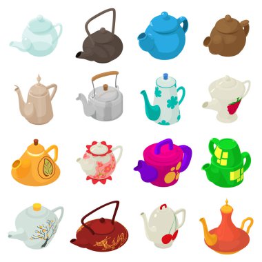 Teapot icons set, isometric style. clipart