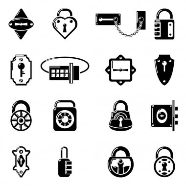 Kilit kapı türleri Icons set, basit tarzı