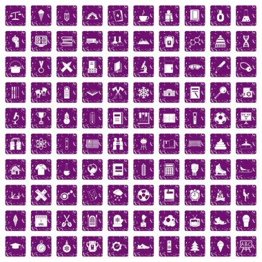 100 okul yıl mor grunge set simgeleri