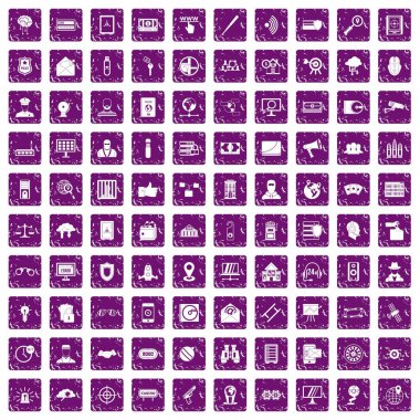 100 güvenlik simgeleri grunge mor ayarla