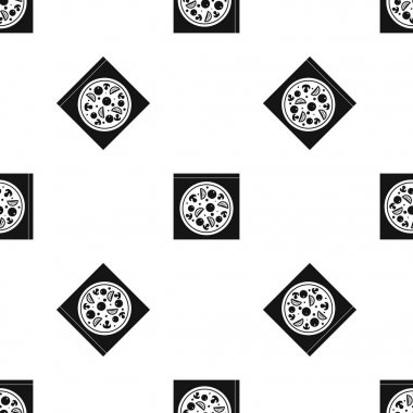 Pizza salam, mantar, domates desen sorunsuz siyah ile