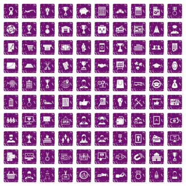 100 iş kariyer simgeler grunge mor ayarla