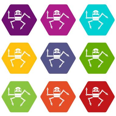 Renk altı yüzlü örümcek robot Icon set