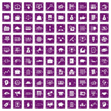 100 iş işlem simgeleri grunge mor ayarla