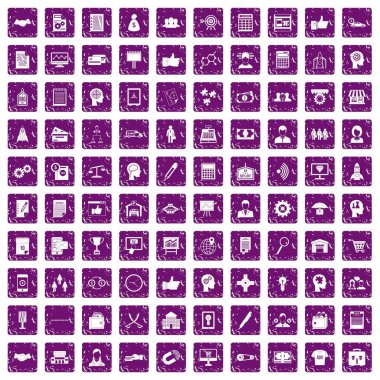 100 iş stratejisi simgeler grunge mor ayarla