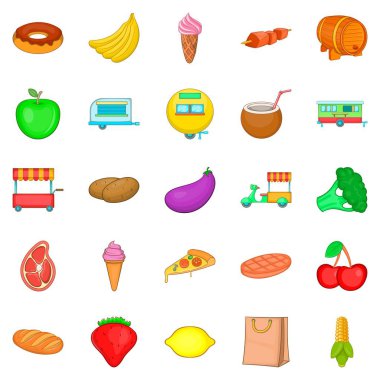 Büfe Icons set, karikatür tarzı