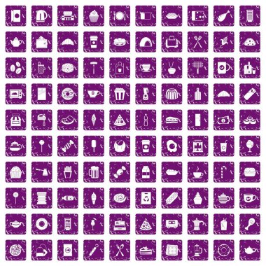 100 kafe simgeler grunge mor ayarla