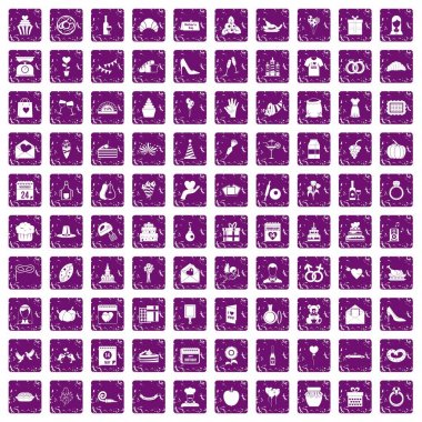 100 kek simgeler grunge mor ayarla