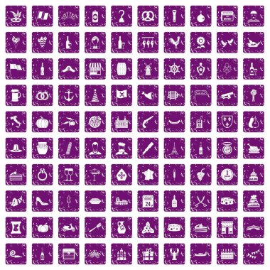 100 alkol simgeler grunge mor ayarla