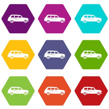 Renk altı yüzlü Retro araba Icon set