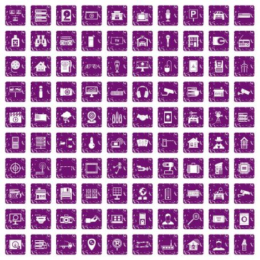 100 kamera simgeler grunge mor ayarla