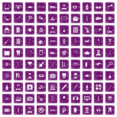 100 bakım simgeleri grunge mor ayarla