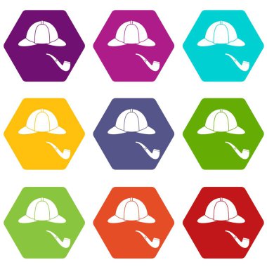 Renk altı yüzlü şapka ve boru Icon set