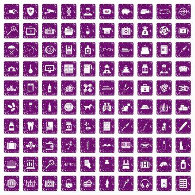 100 büyük simgeler grunge mor ayarla