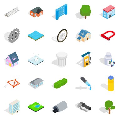 Şehir yapısı Icons set, izometrik tarzı